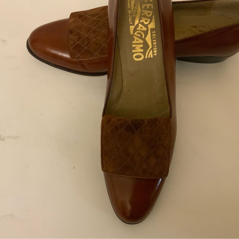 Salvatore Ferragamo Pumps Womens Loafers 6.5 AAAA Brown Leather Slip On Block